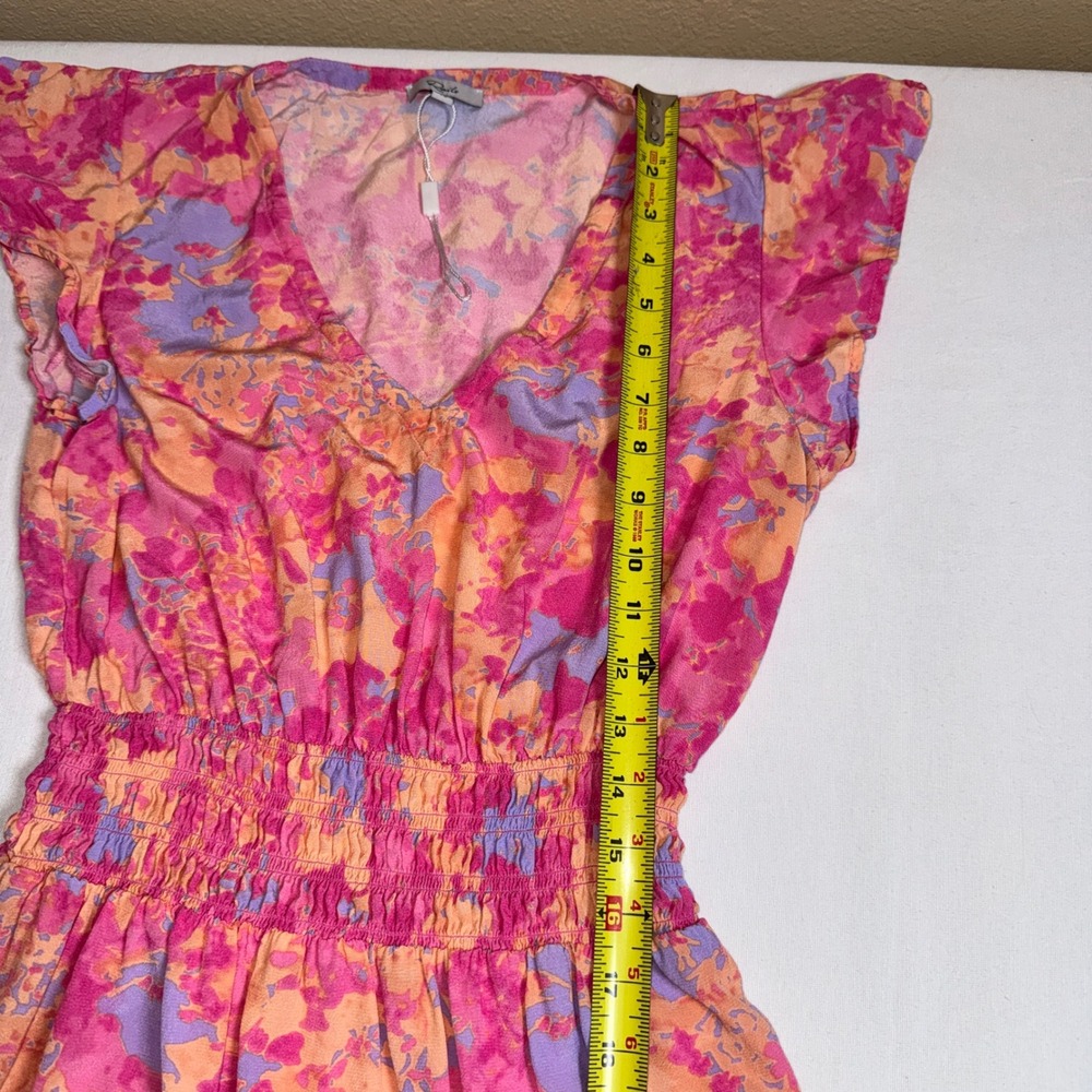 Rails Jasmine Pink Floral Abstract Smocked Waist V-Neck Mini Dress XS - Picture 6 of 12